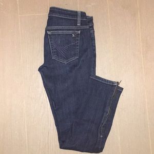 Joe’s dark blue skinny jeans with ankle zippers